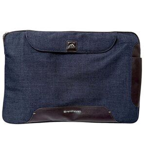 Brenthaven Collins Case iPad / Tablet Holder Blue Fabric Brown Faux Leather Trim